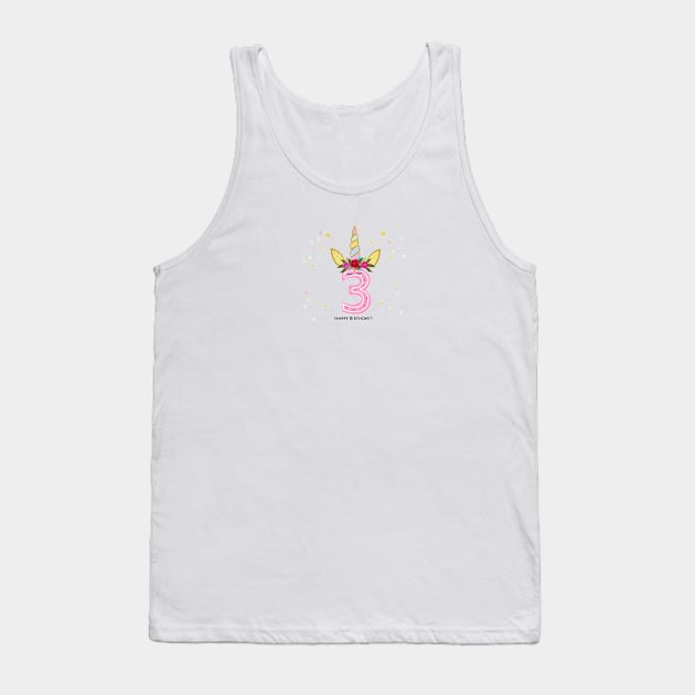 Third birthday candle. Three. Unicorn Birthday invitation. Party invitation greeting card Tank Top by GULSENGUNEL